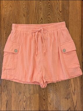 Lida Kate Coral Orange Gauzy Cotton Lined Shorts